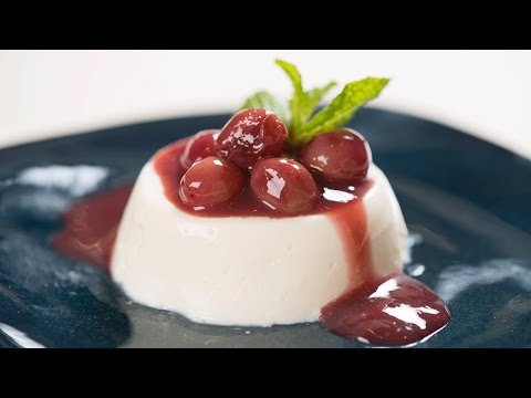 Meyer lemon buttermilk panna cotta with spiced California grape compote, from the video
