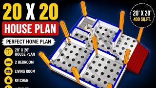 20 X 20 Home 🏠 , 2 Bedroom House low budget, Small house plan idea #naksha #map