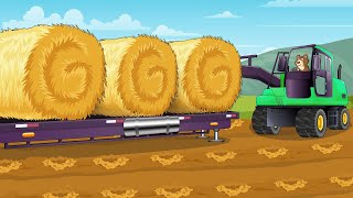Berry Uses Loader To Transport Giant Hay Bales Car Animation