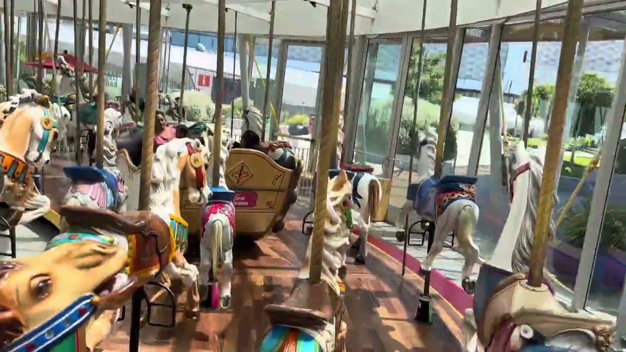 A relaxing ride on the Le-Roy king carousel summer wide pov