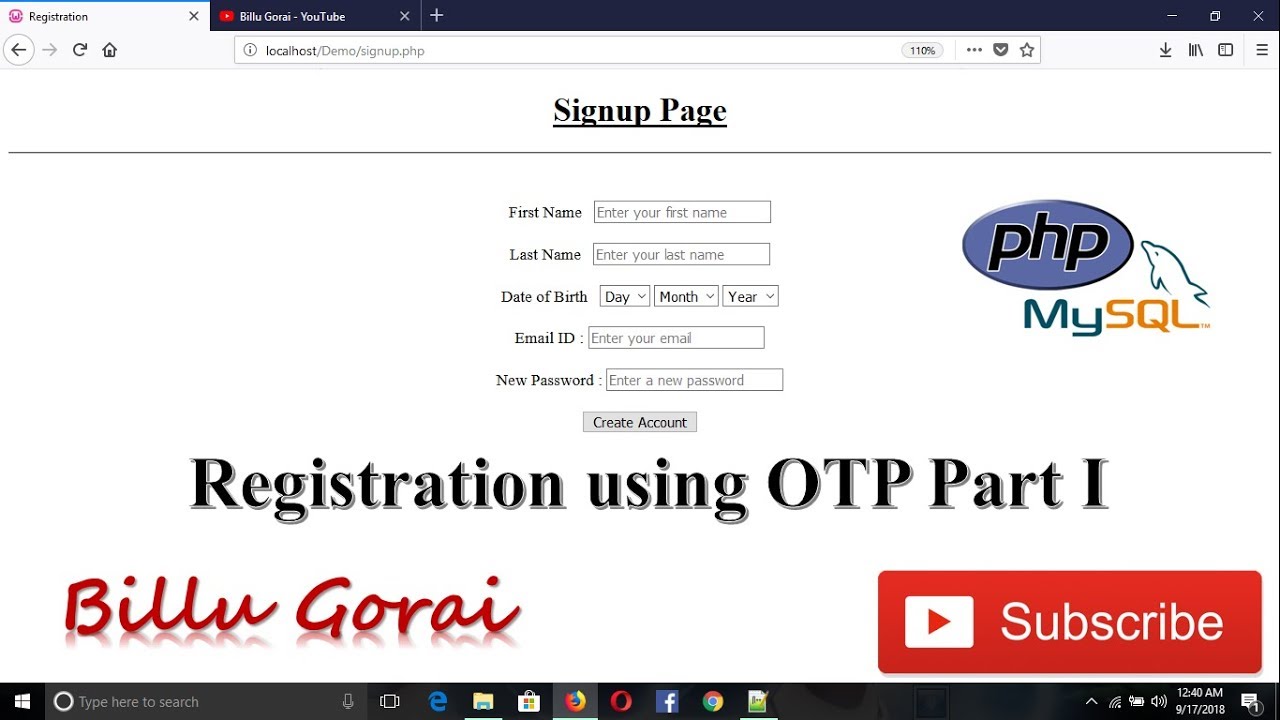 Registration using OTP Part I | PHP & MySQL Tutorial | Billu Gorai ...