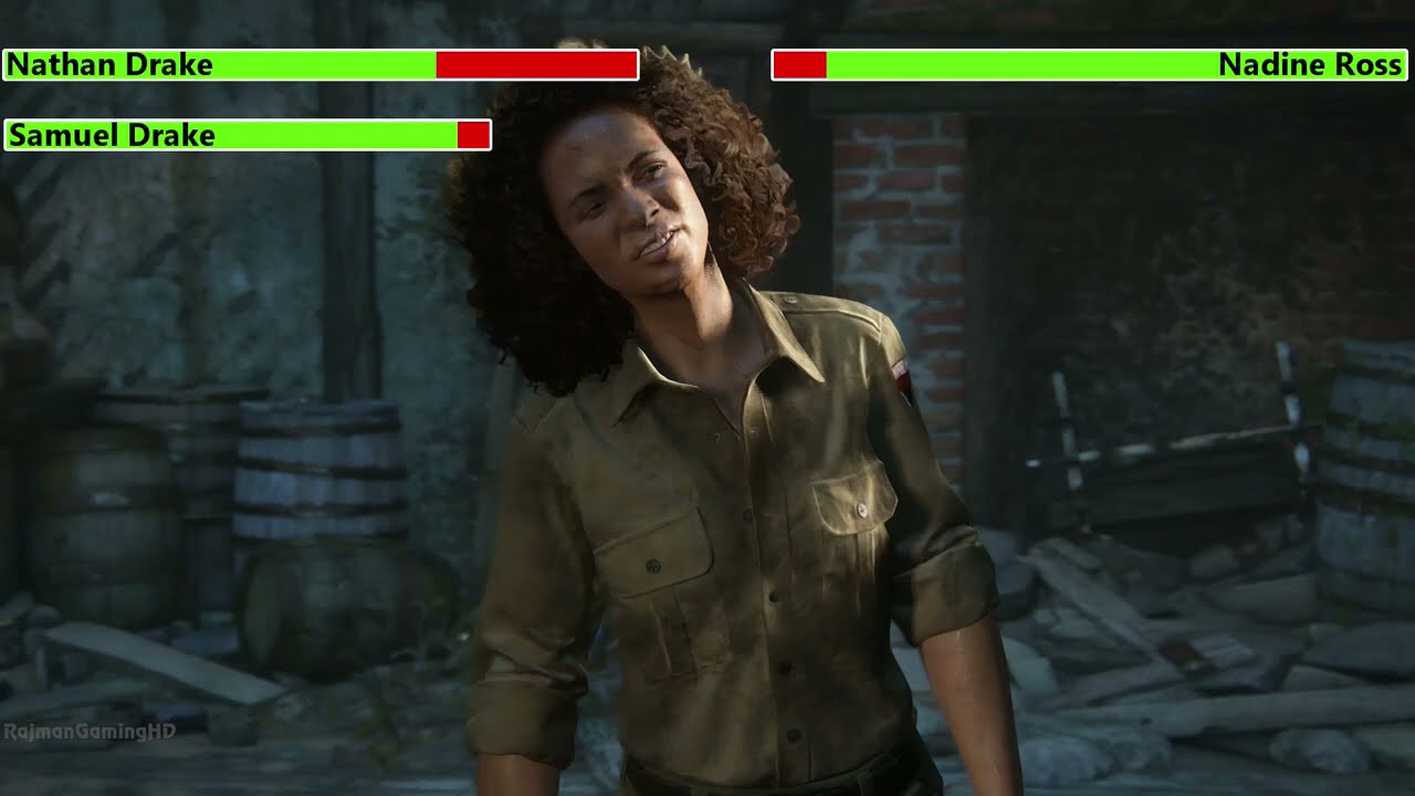Nate & Sam Drake vs. Nadine Ross with healthbars