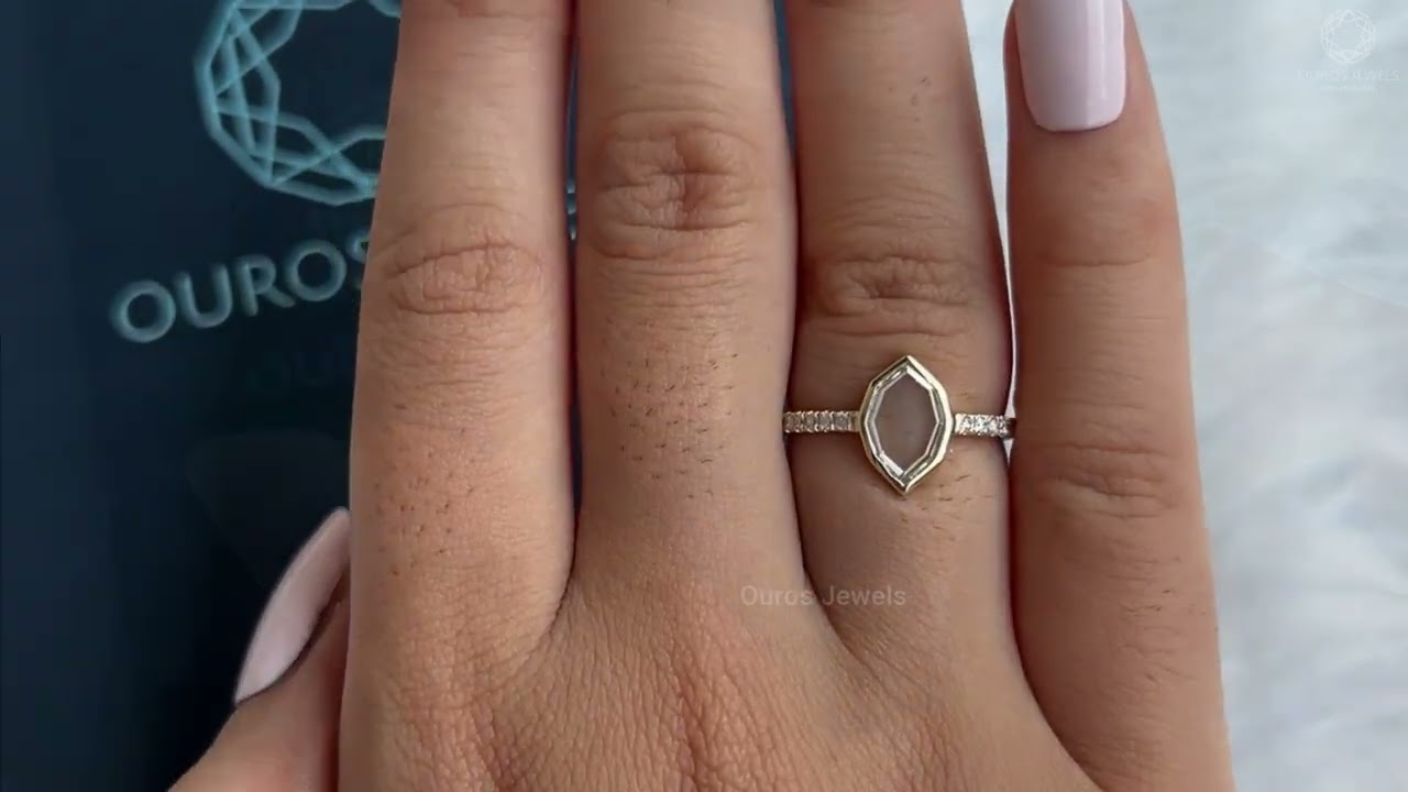 Step Cut Moval Diamond Solitaire Accent Ring | Antique Shape Solitaire Accent Ring 