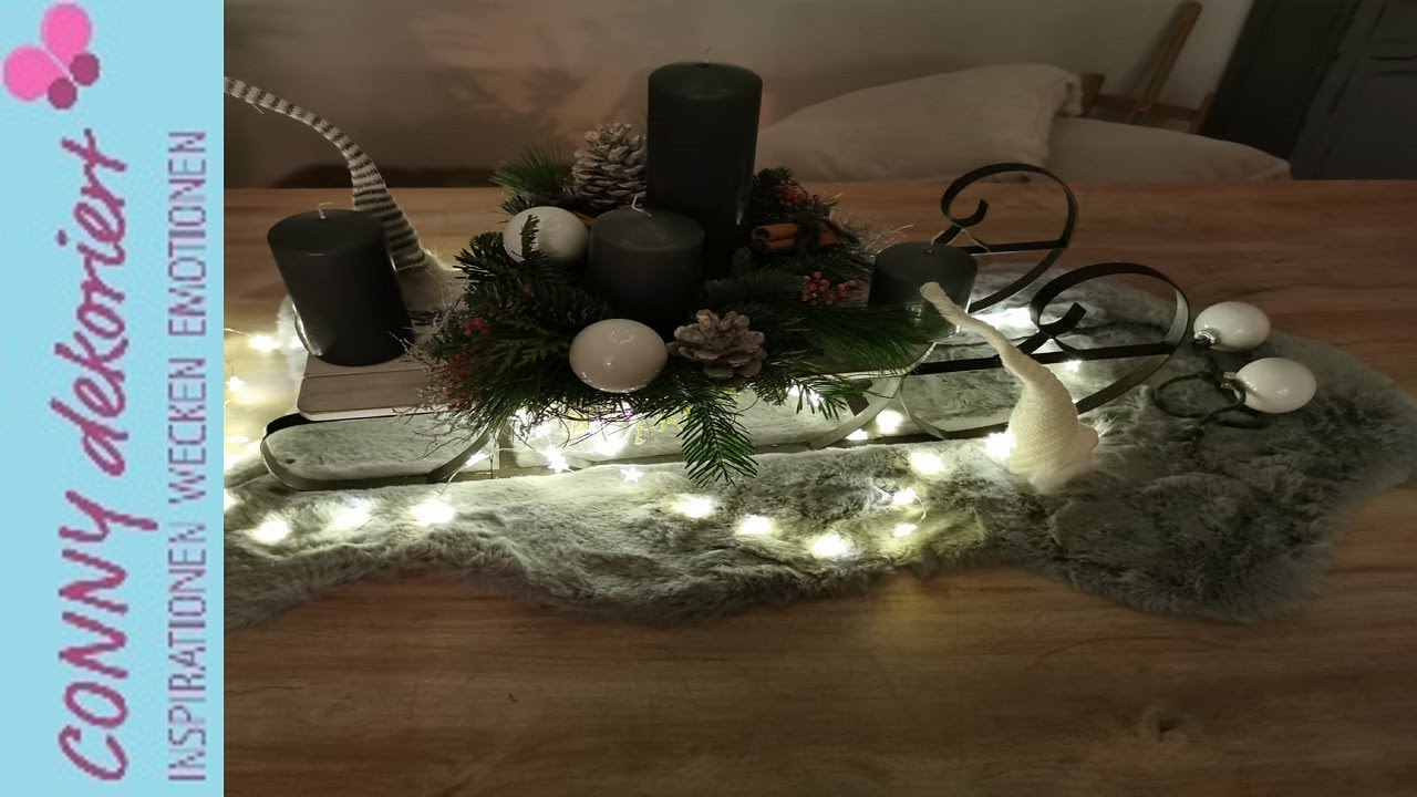 Weihnachtsdeko mit Wichtel und Deko Schlitten
