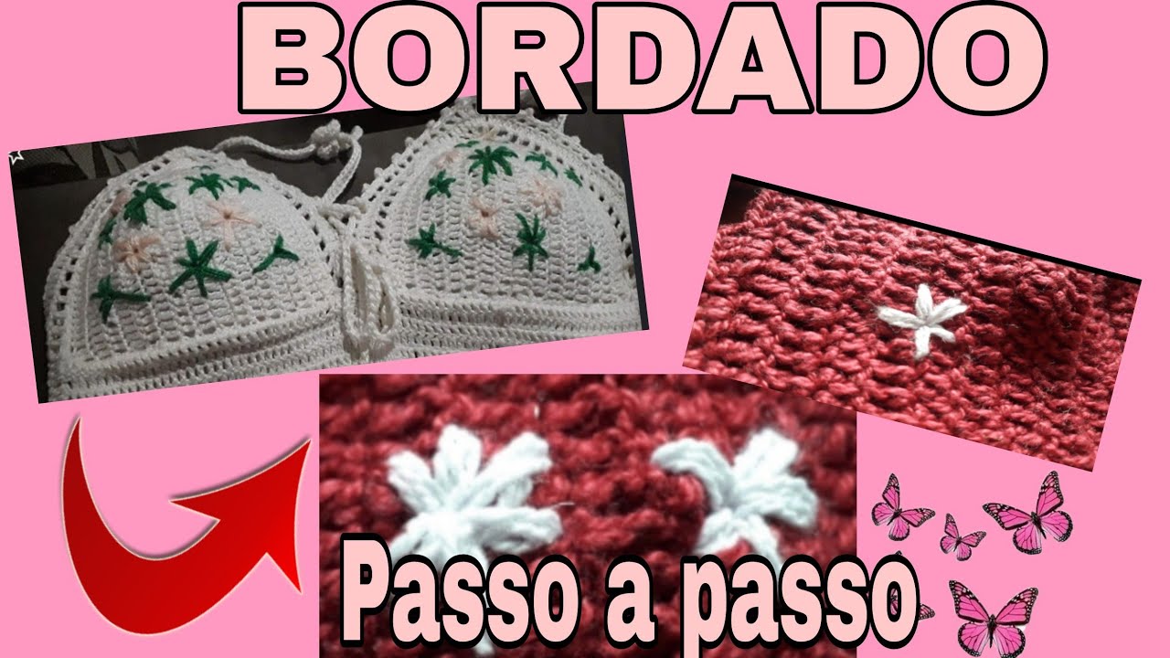 BORDADO em cropped/ biquini de croche PASSO A PASSO