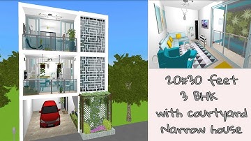 Home Design 3D  ||  20*30 split level  narrow house with 3BHK and an interior courtyard