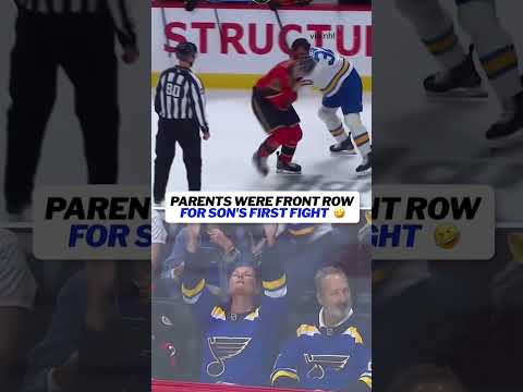 Dylan Peterson's parents were front row for his NHL debut and his first fight 🤣