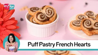 Easy Puff Pastry French Hearts | 2 Ingredient Chocolate Palmier French Hearts | Little Hearts