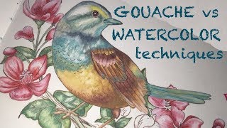 How to paint a Gouache Bird, & Watercolor comparison Techniques
