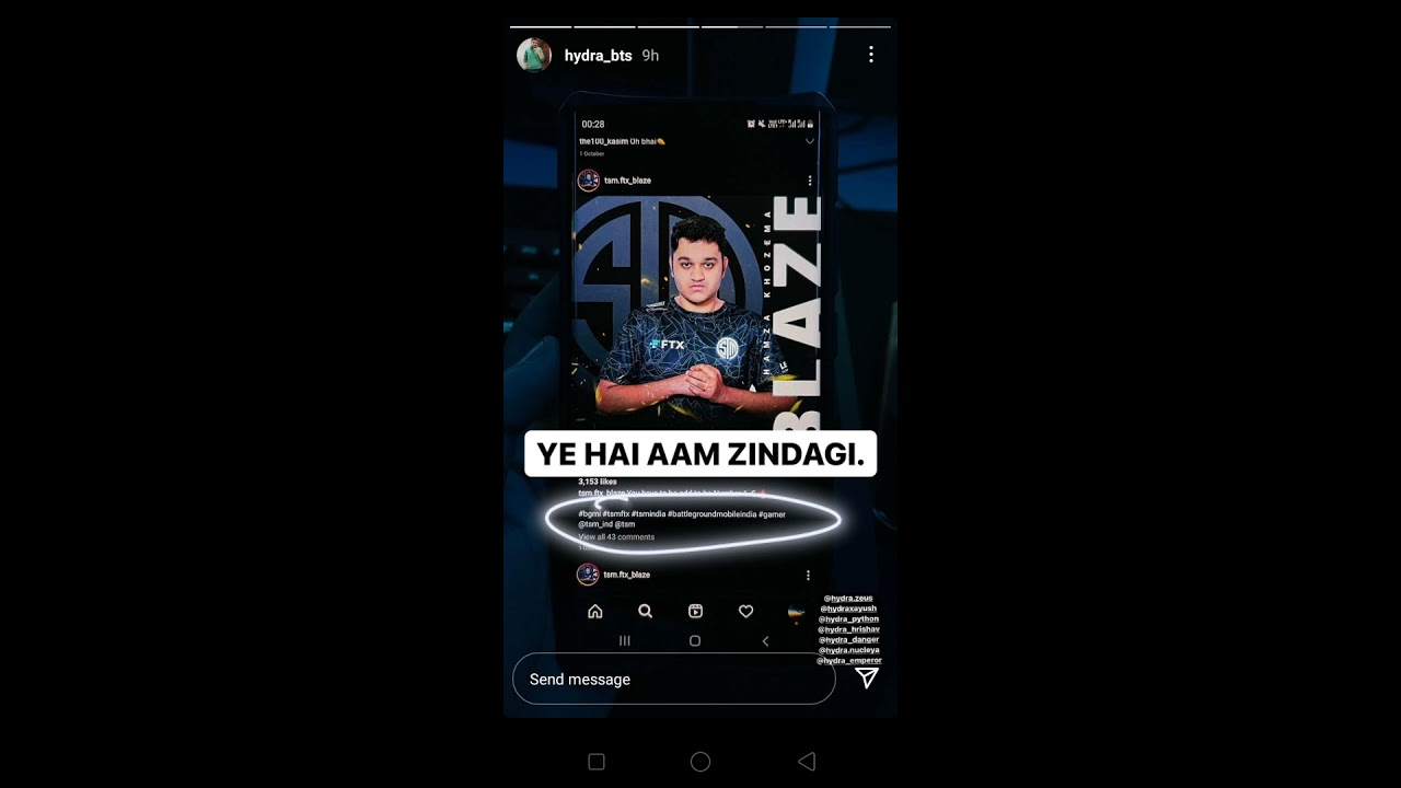 TSM player Insta story reply HYDRA BTS  