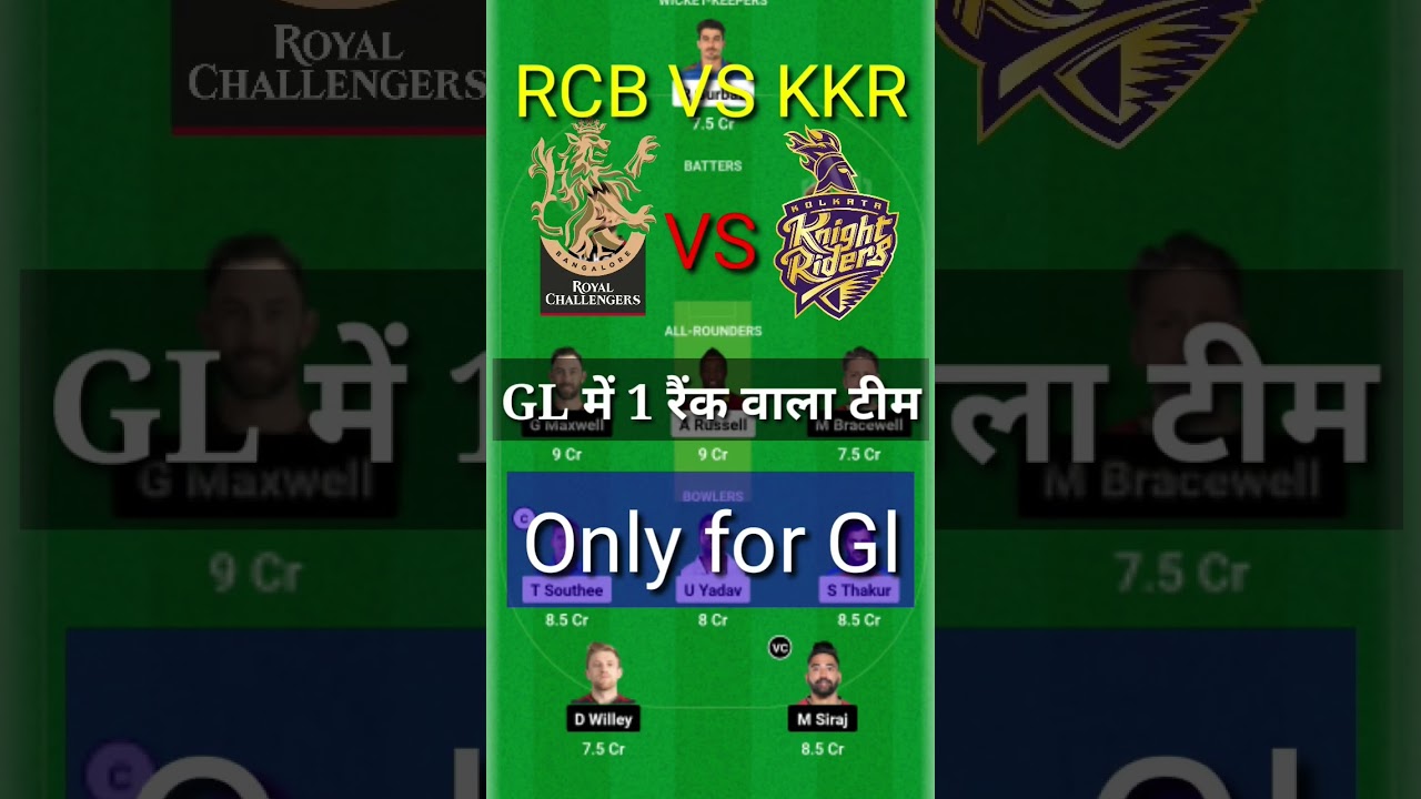 kol vs rcb | kkr vs rcb dream11 prediction | kkr vs rcb dream11 | rcb vs kol 