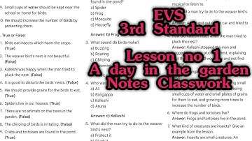 3th std EVS notes of lesson no 1 A DAY IN THE GARDEN Classwork question and answer kseab