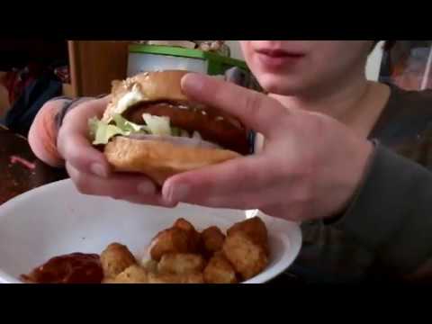 ASMR Buffalo Chicken Sandwich (vegetarian) and Tots