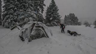 Caught in a Snowstorm  Winter Camping in Very Bad Weather, Hot Tent, Deep Snow, Strong Winds