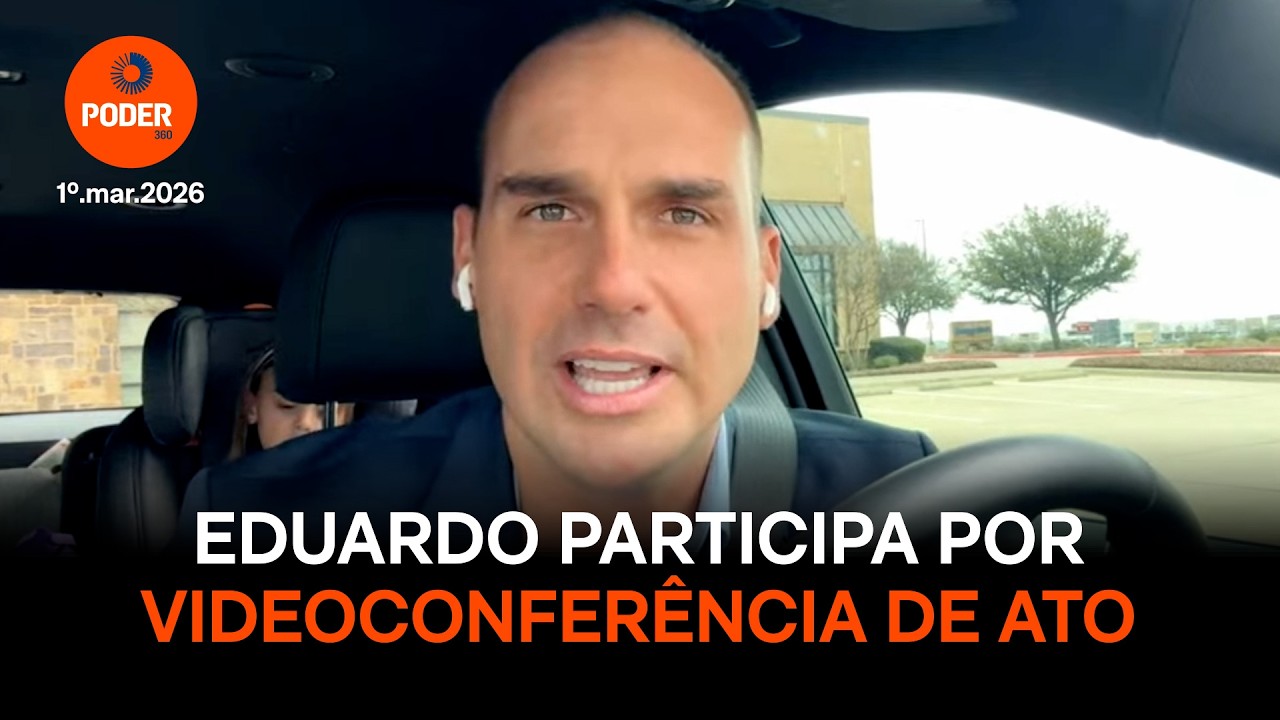 Eduardo Bolsonaro participa por videoconferência de ato contra Lula, Moraes e Toffoli na Paulista