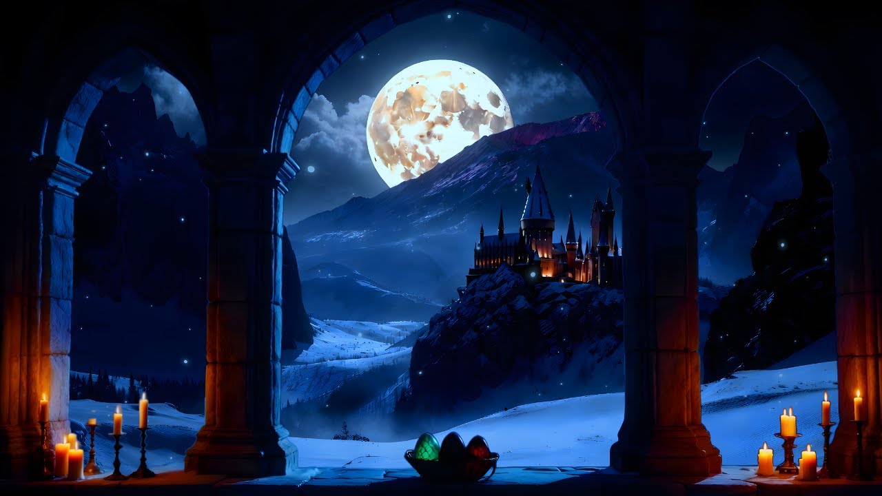 Fake Window Projector — Magical Moon Castle View at Night | Relaxing Fantasy Scene