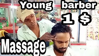 Young barber, Head massage Neckmassage and tapping sound by Indian village barber//asmr screenshot 5