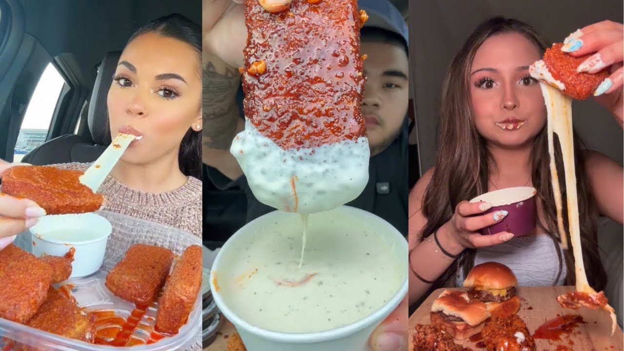 Подборка TIKTOK Mukbang | Тройной диппер от Chili, палочки из моцареллы из Нэшвилла, бургеры и мн...