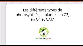 Différence entre les plantes C4 et CAM