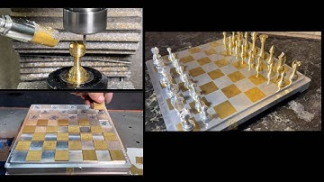 Man Manufacturing Unique Chess Set From Aluminium And Brass From CNC Machine