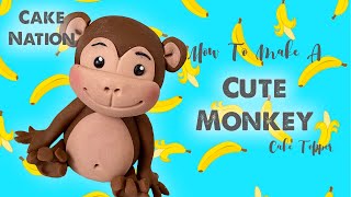 CAKE NATION | How To Make A Cute Fondant Monkey Cake Topper Tutorial Jungle Cake