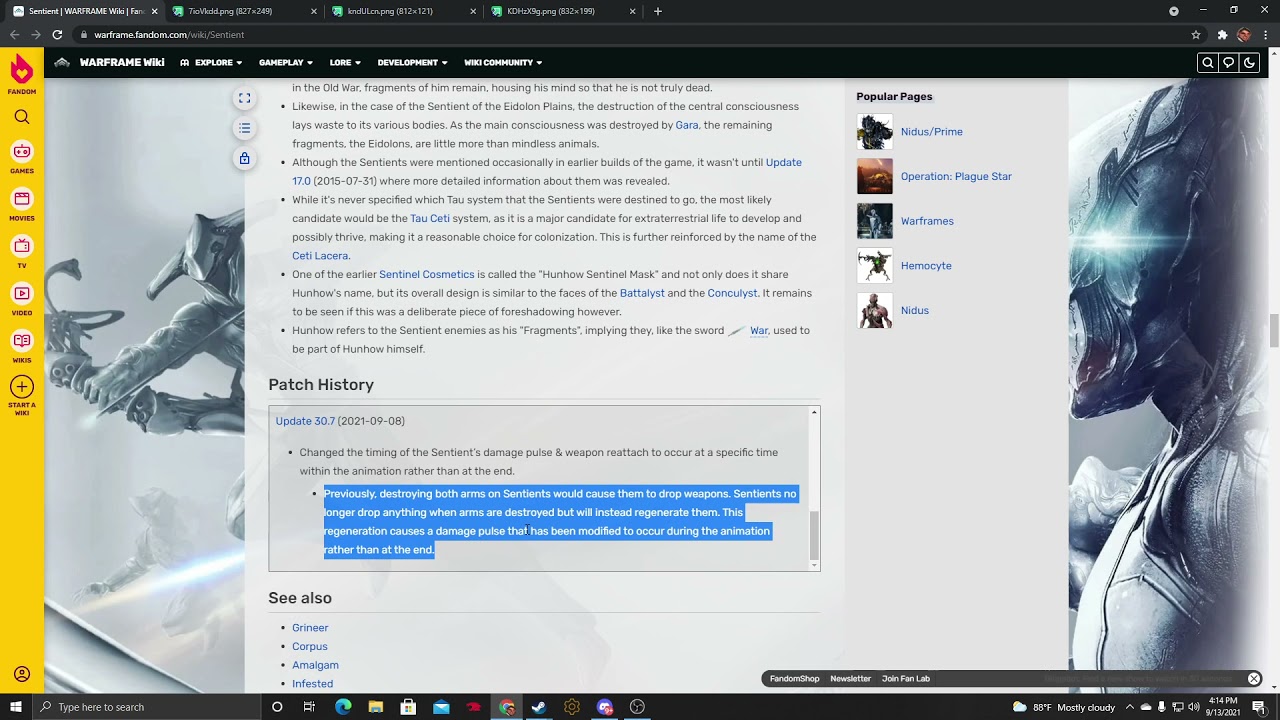 Warframe - Sentients Now Take SATUS EFFECTS!? - Update 30.7