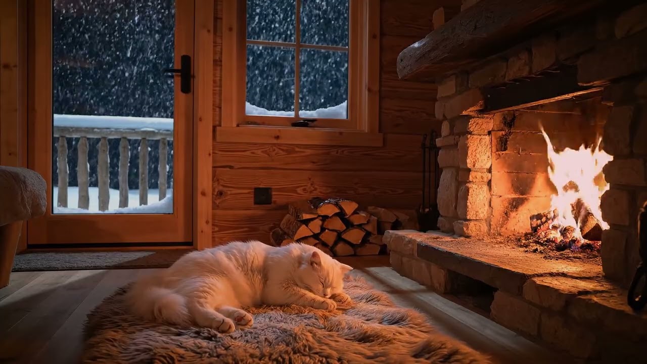8 Hours Cat Purring & Fireplace Sounds 🐱🔥 Deep Sleep, Relaxation, Stress Relief