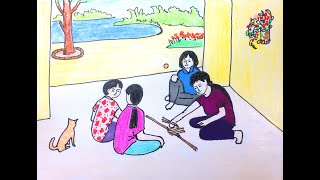 Vẽ tranh đề tài trò chơi dân gian /Chơi chuyền ( chơi Banh đũa)/Painting Bamboo jacks games screenshot 2