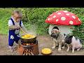 OMG! Xuka cooks sweet corn for a hungry puppy and piglet!