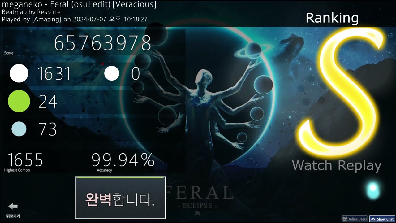[osu! catch] meganeko - Feral (osu! edit) [Veracious] 99.94% S FC 340pp - AxS7 QuarterFinals NM4