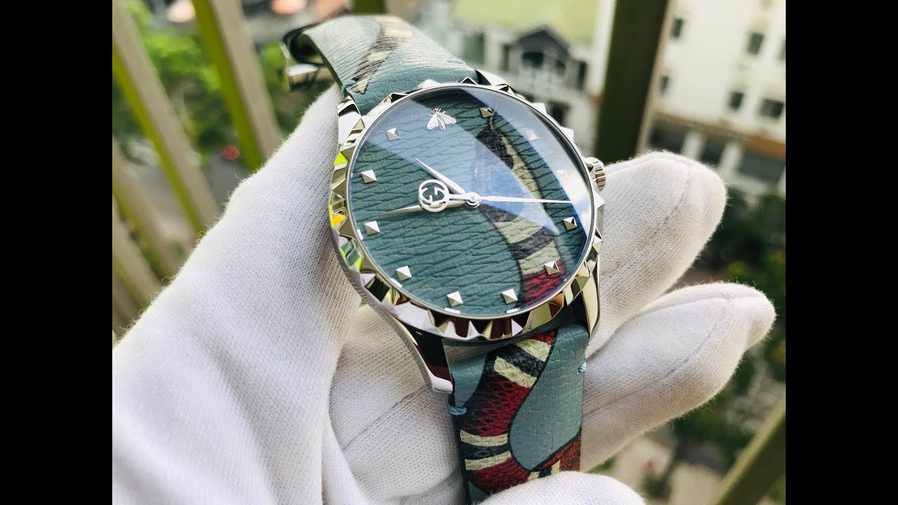 Xship.vn: GUCCI G-Timeless Blue with Kingsnake Head Print Dial Leather  YA1264080