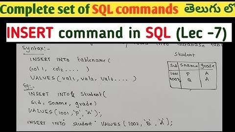 Insert command in SQL with syntax and examples | DML commands in SQL | SRT Telugu Lectures