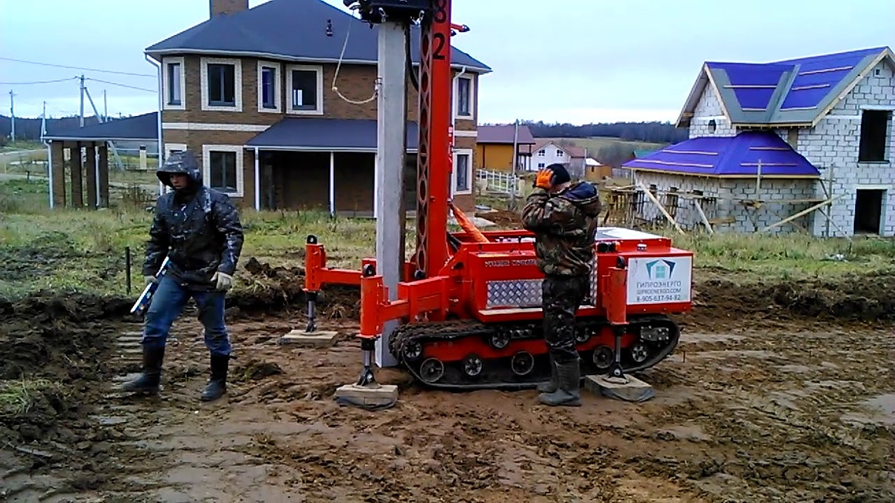 Монтаж ЖБ свай \"ГИПРОЭНЕРГО\" - YouTube