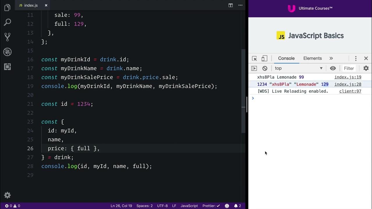 Ultimate JavaScript Basics 37 - Objects In-Depth - Destructuring Object ...
