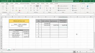 Depreciación en línea recta con Excel