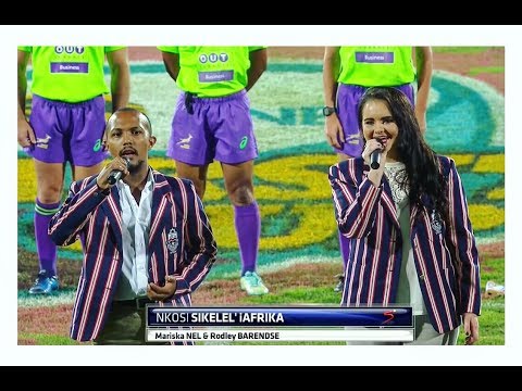 South African National Anthem. Varsity Cup. Mariska Nell+Rodley Barendse