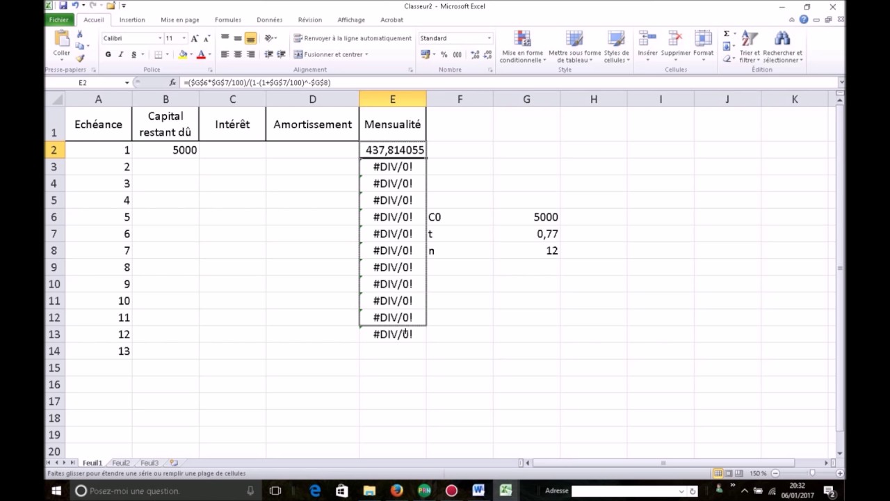 Coment réaliser un tableau d'amortissement sur un tableur ? - YouTube