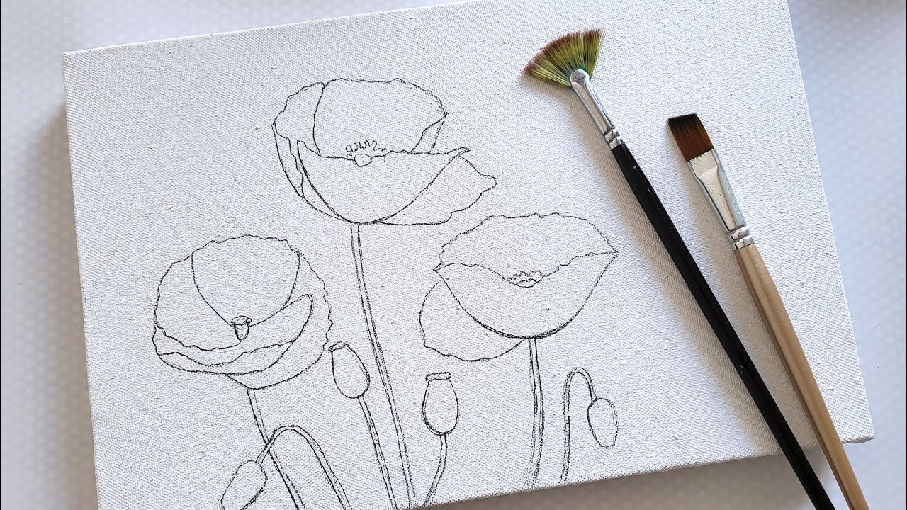 Pink Poppies Against The Background of The Sea / Relaxing Acrylic Painting / Step by step