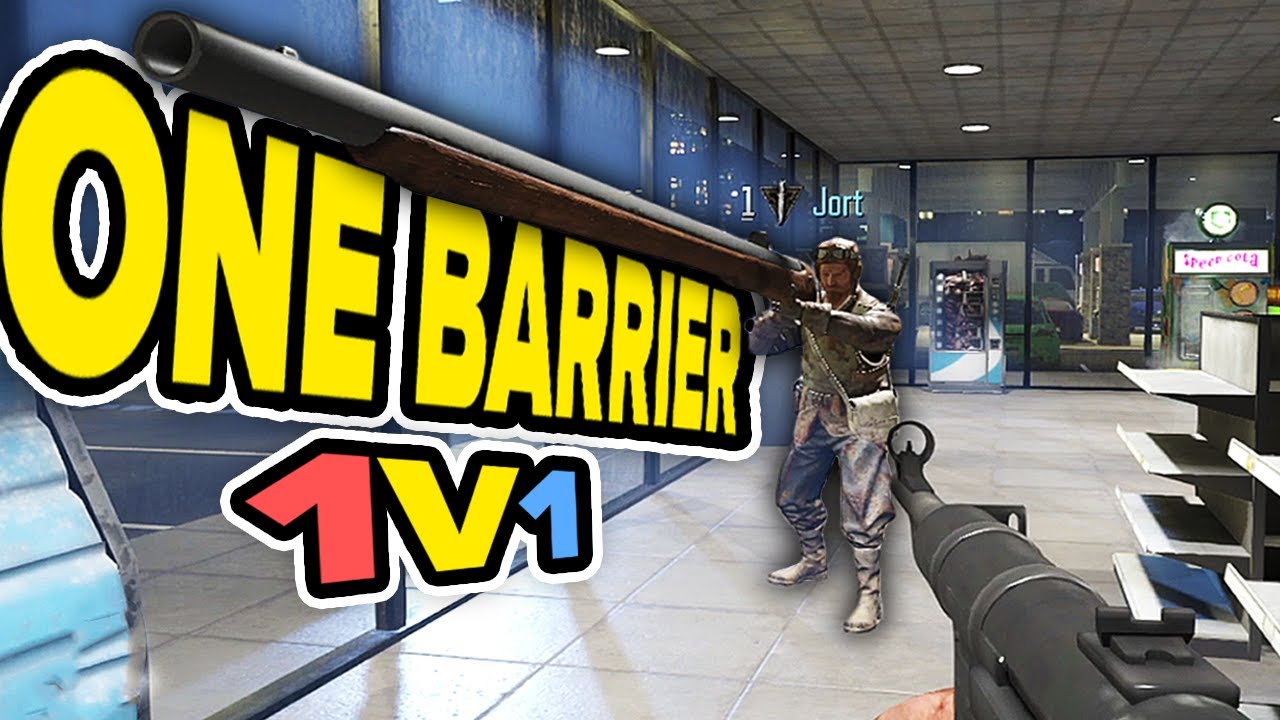 Мы сражаемся 1 на 1 на карте «Зомби с одним барьером»