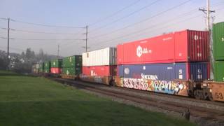 UP 8787 Leads A Stack Train @ Old Town Tacoma, WA w Canon HF11