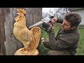 AMAZING chainsaw woodcarving, Real size CHICKEN for 1 DAY