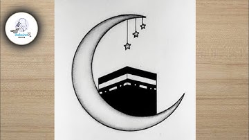 Kaaba Drawing Tutorial - Easy Drawing / How to draw Makkah on Moon pencil sketch / Mecca Drawing Art