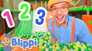 blippi learns numbers in the rainbow color ball pit blippi learn colors and science