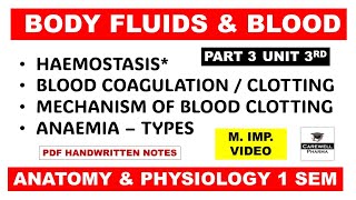 Hemostasis | Blood Coagulation | Blood Clotting | Anemia | Part 3 Unit 3 | Anatomy and Physiology