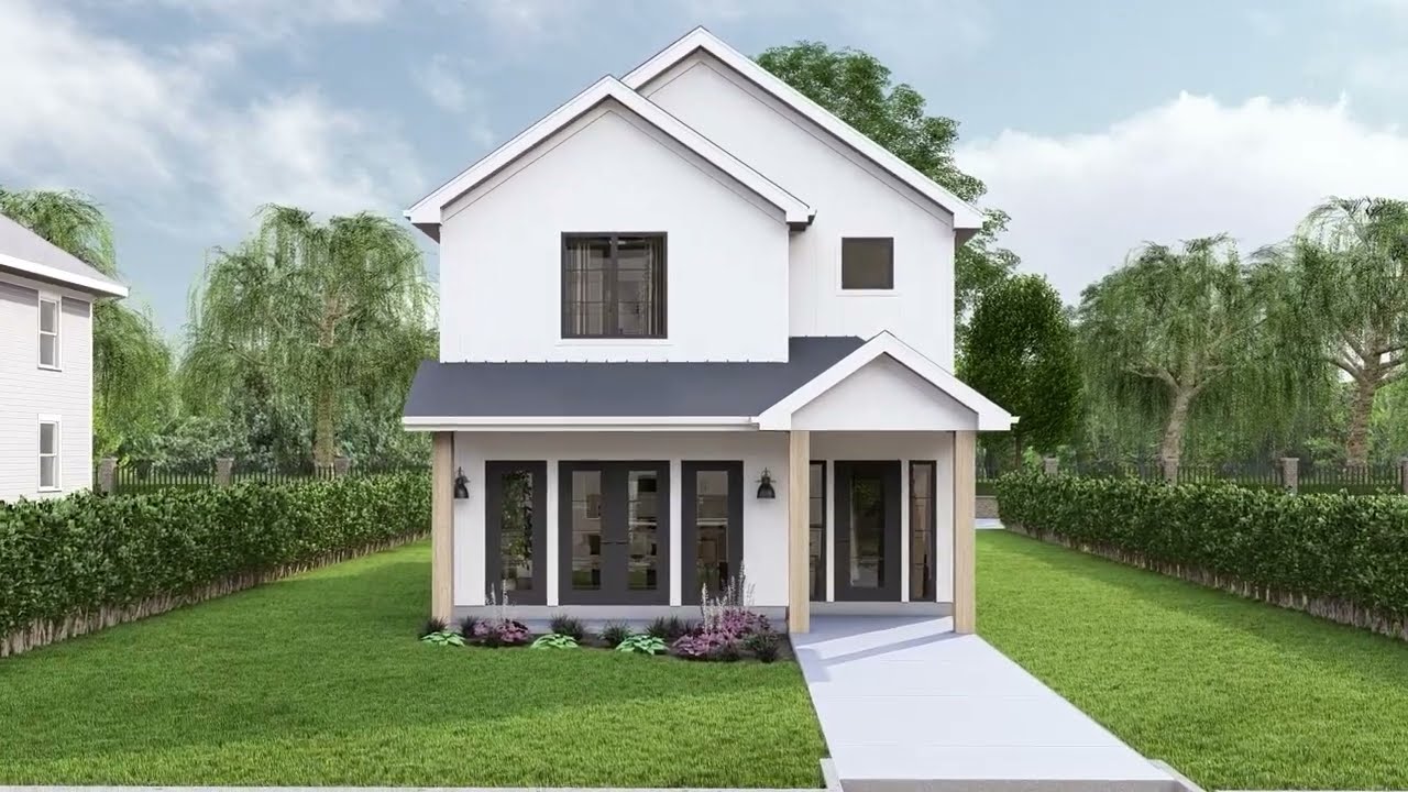 Narrow Lot Modern Farmhouse under 2,000 SQ. FT. | Plan 963-01012