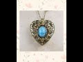Aqua Glass Opal Music Box Locket