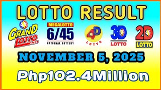 Lotto Results NOVEMBER 5, 2025 Wednesday 9:00PM (Php102.4million) #MegaLotto #GrandLotto