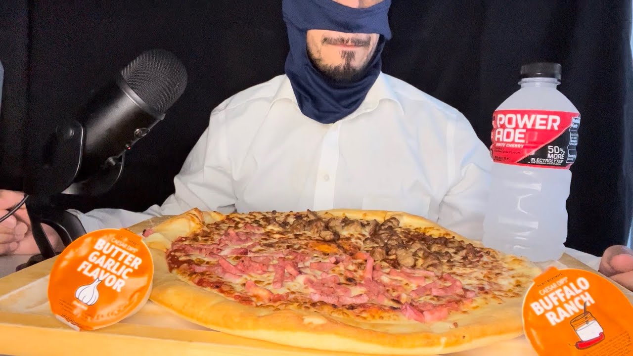 Half Sausage Half Ham PIZZA 🍕 ASMR LITTLE CAESARS Buffalo Ranch Dip and
