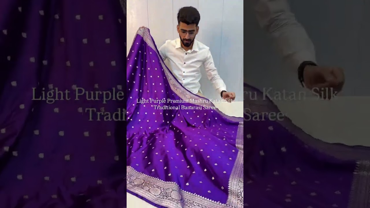 Тонкое светло-фиолетового оттенка Премиум Машру Катан Шелковое сари Банараси