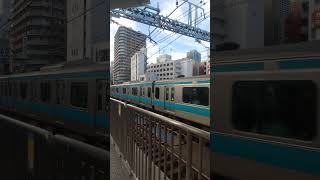 関内駅｜京浜東北線・根岸線直通列車（JR東日本E233系電車）大船駅行の到着。Keihin Tohoku Line Kannai Station Yokohama City JAPAN TRAIN